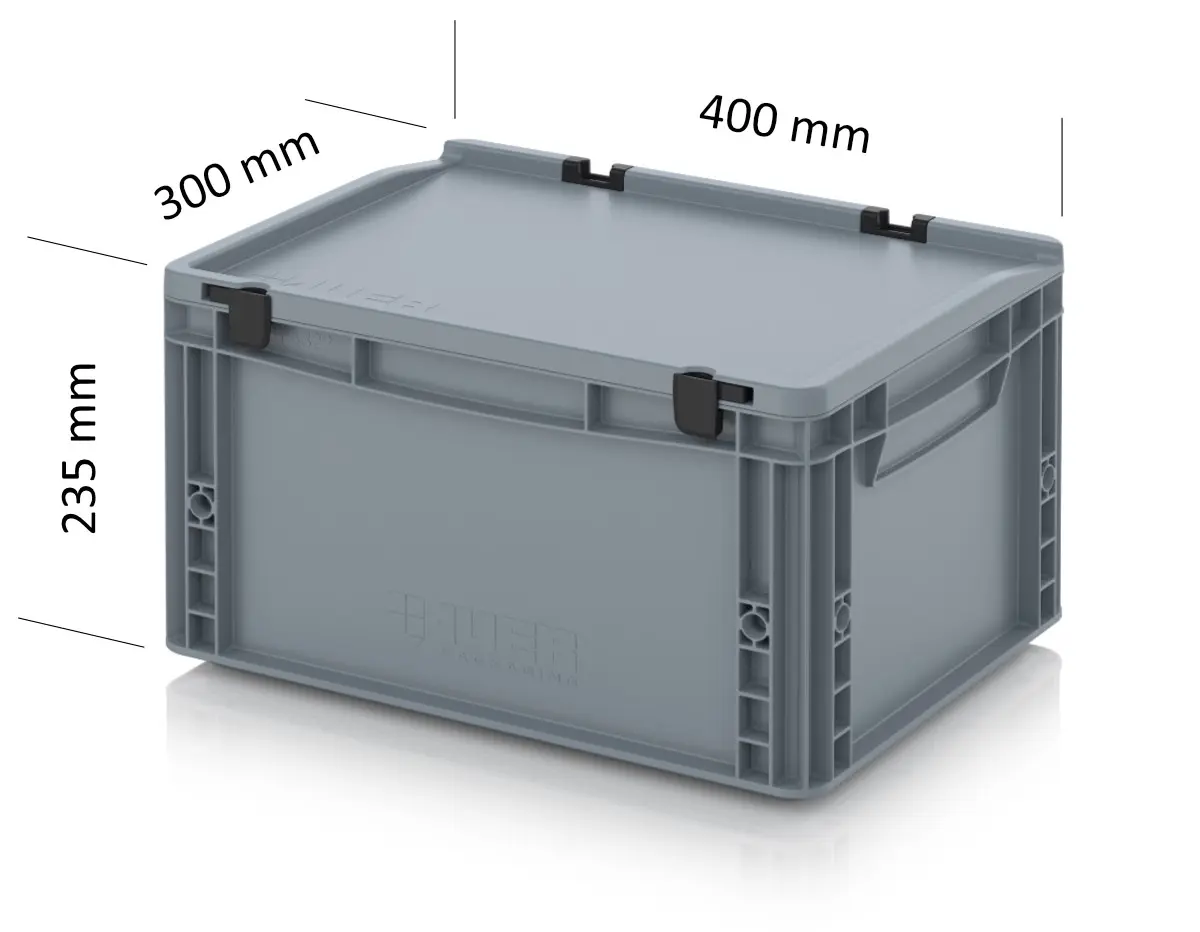 AUER Eurobox 400 x 300 x 235 mm, mit Scharnierdeckel & Verschlüssen
