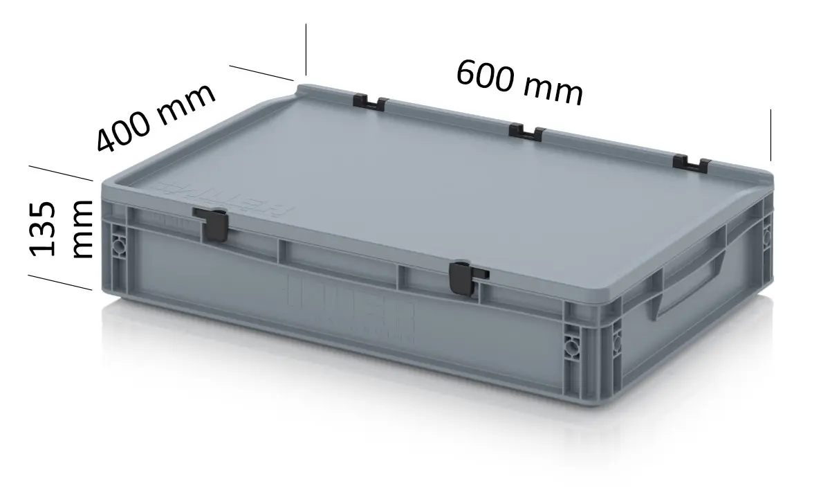 AUER Eurobox 600 x 400 x 135 mm, mit Scharnierdeckel & Verschlüssen