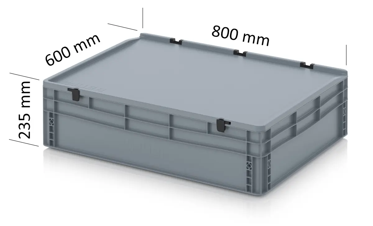 AUER Eurobox 800 x 600 x 235 mm, mit Scharnierdeckel & Verschlüssen