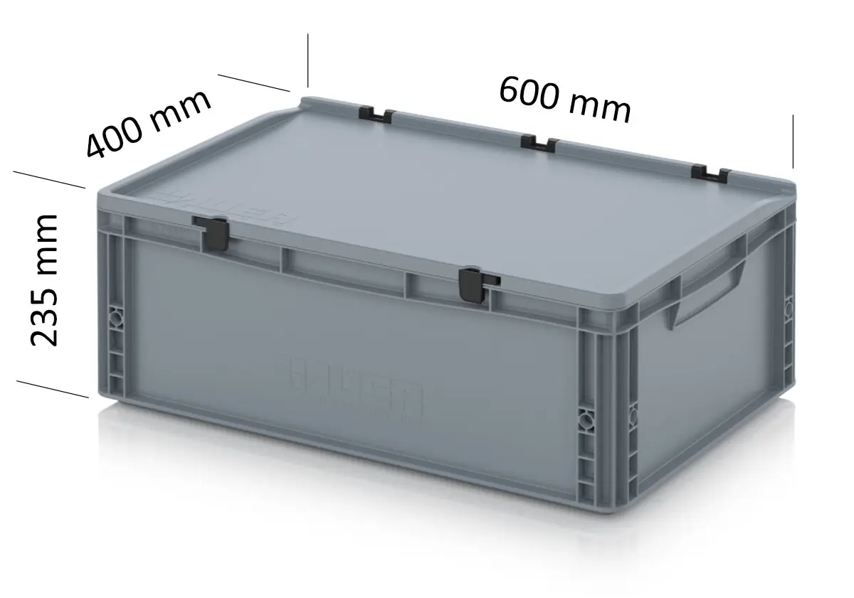 AUER Eurobox 600 x 400 x 235 mm, mit Scharnierdeckel & Verschlüssen