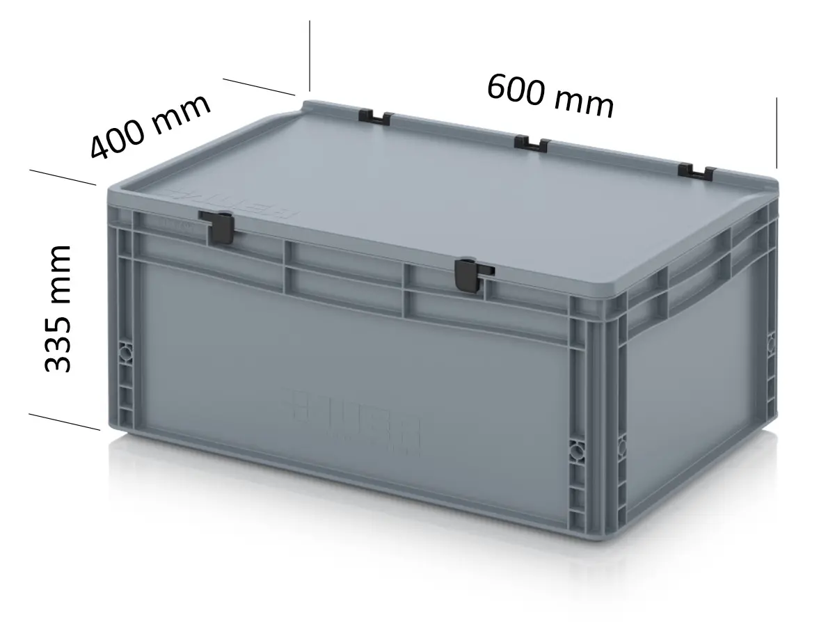 AUER Eurobox 600 x 400 x 335 mm, mit Scharnierdeckel & Verschlüssen
