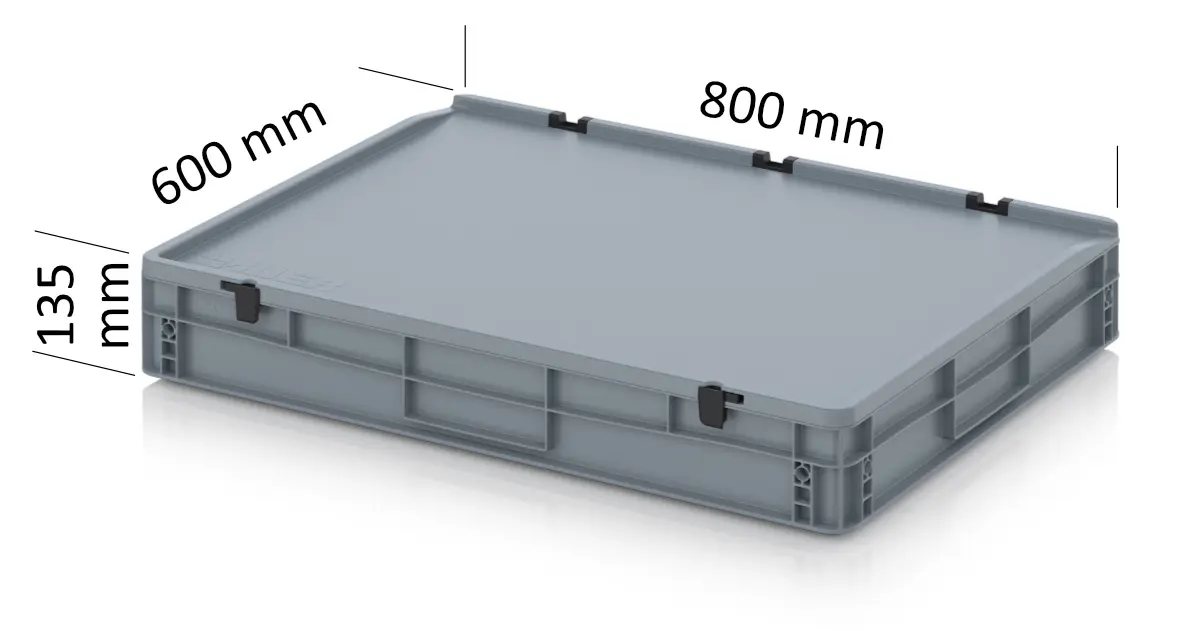 AUER Eurobox 800 x 600 x 135 mm, mit Scharnierdeckel & Verschlüssen