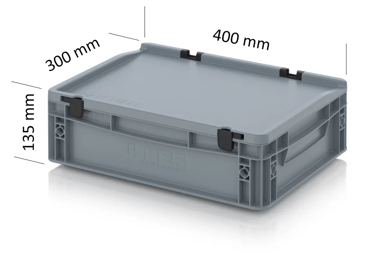 AUER Eurobox 400 x 300 x 135 mm, mit Scharnierdeckel & Verschlüssen