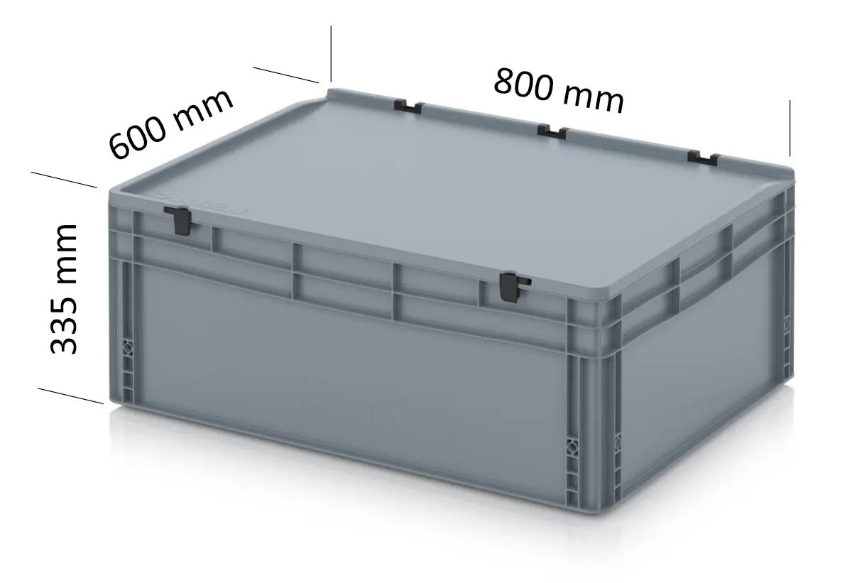 AUER Eurobox 800 x 600 x 335 mm, mit Scharnierdeckel & Verschlüssen
