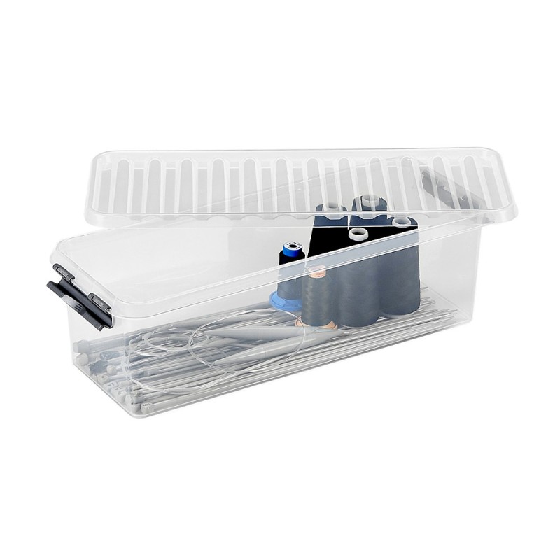 Längliche Q-Line Kunststoffbox mit Stricknadeln und Garn