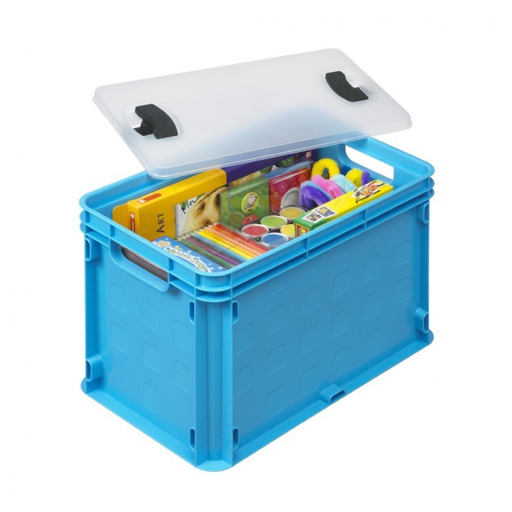 Stapelbare SUARE Transportbox blau mit Deckel