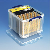 Transparente Kunststoffbox 35 Liter mit Aktenordnern und Hängemappen