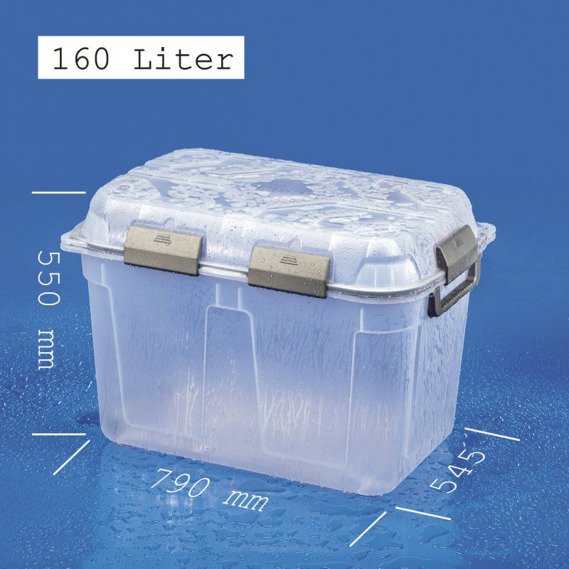 wasserdichte Kunststoffbox mit Deckel und 160 Liter Volumen