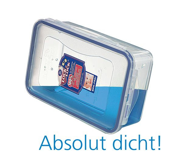 LocknLock Kunststoffdose mit blauer Flüssigkeit als Inhalt